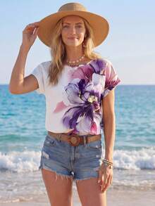 Sylviya 休闲碎花图案女式圆领衬衫，适合夏季嘉年华等休闲场合。 - 彩色 - 查看 3