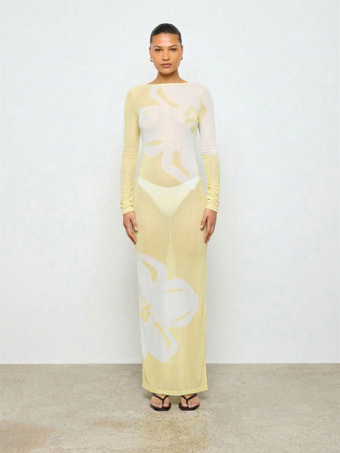 AiiRZ Long Sleeve Bodycon Maxi Dress With Open Back Detail And Side Slit In  Soft Pastel MeshMISSGUIDED