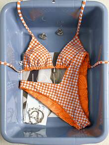 Swim Mod Set Bikini Liburan Pantai Musim Panas 2026 Motif Kerang Tropis Manis Lucu Warna Oranye - Jeruk - View 7