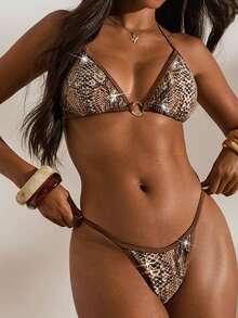 Opulessa Women's Sexy Snake Skin Print Swimsuit Set For Beach Vacation - Multicolor - View 7