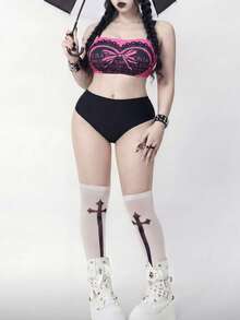 ROMWE 2026 Spring/Summer Plus Size Gothic Dark Style Printed Swimsuit Set For Women - Multicolor - View 6