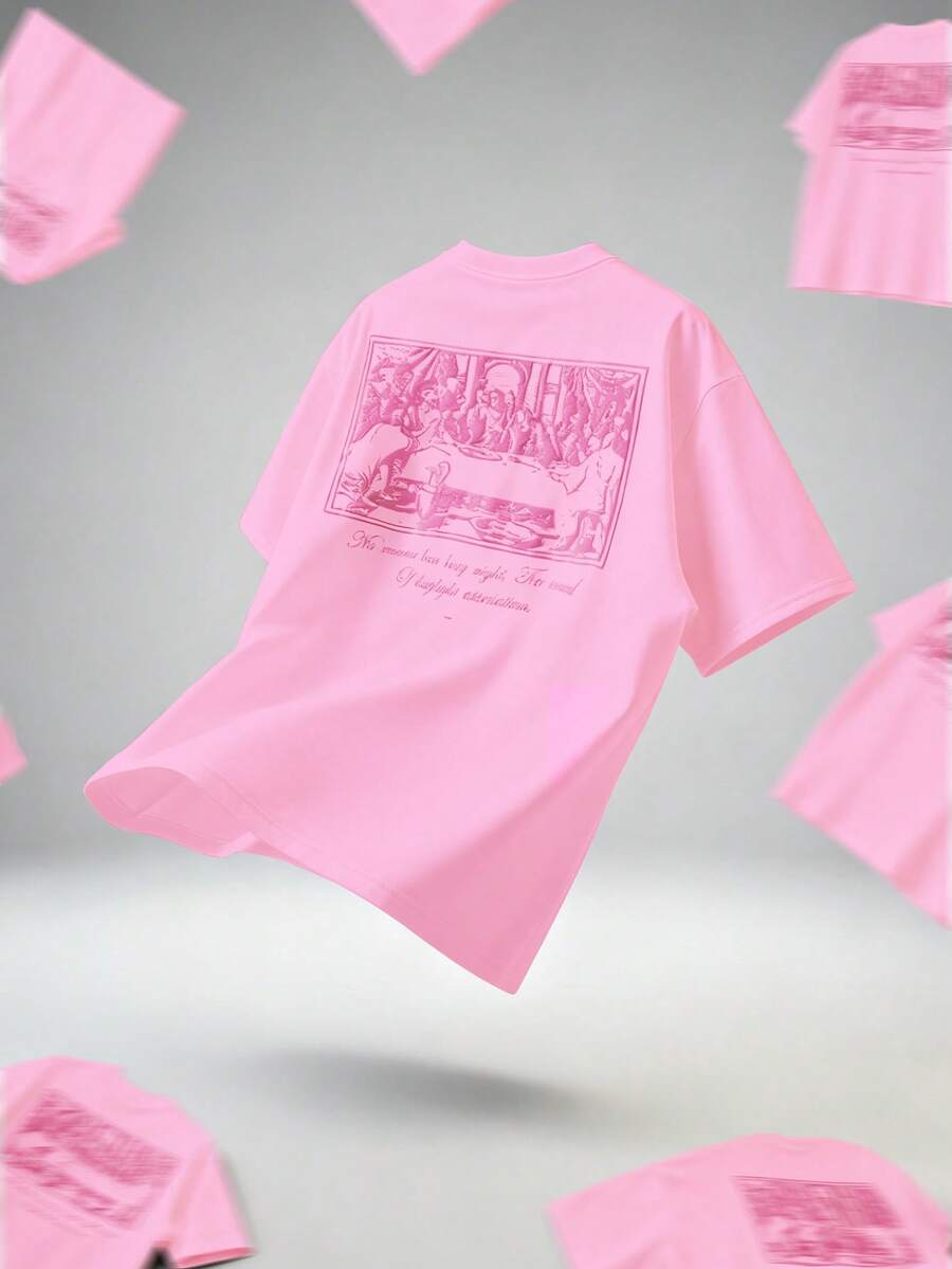 TOKVUE Áo thun nam casual bán chạy nhất "Bữa Tiệc Ly Cuối Cùng" in nổi 3D tranh sơn dầu, đa năng, thích hợp mặc hàng ngày, quà tặng cho bạn trai/chồng, quà kỷ niệm. - Hồng - Xem 1