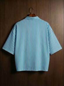 TOKVUE TOKUVE 男士休闲 Polo 衫，年轻时尚的拉链门襟 Polo 衫，简约休闲条纹面料，日常穿着，灵感源自 ，短袖翻领 T 恤/Polo 衫，适合音乐节、度假和日常穿搭，男士休闲衬衫，居家休闲，度假文化，可个性化定制，送给丈夫或男友的礼物 - 淺藍色 - 查看 2
