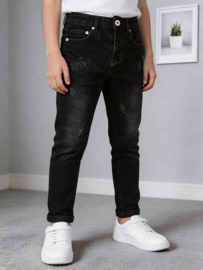 Pantalon niño mezclilla denim ajustado juvenil moderno cómodo casual infantil niño temporada primavera verano