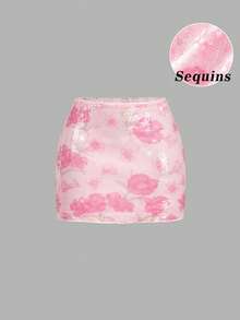 SHEIN MOD 女士时尚派对亮片迷你裙 - 粉色 - 查看 1