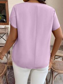 Breezaya Camisa de manga corta de unicolor informal de talla grande - Púrpura malva - Ver 2