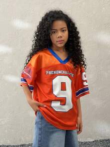 Coolane Kids Áo thun ngắn tay cổ chữ V dáng casual mùa hè cho bé gái tuổi teen - trái cam - Xem 3