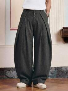 SWAVVY Men's Casual Pleated Loose Pants With Slant Pockets Men Pants Dress Men Wide Leg Pants Mens Pleated Suit Pants Japanese Pants For Men Men Baggy Wide Pants - Black - View 3