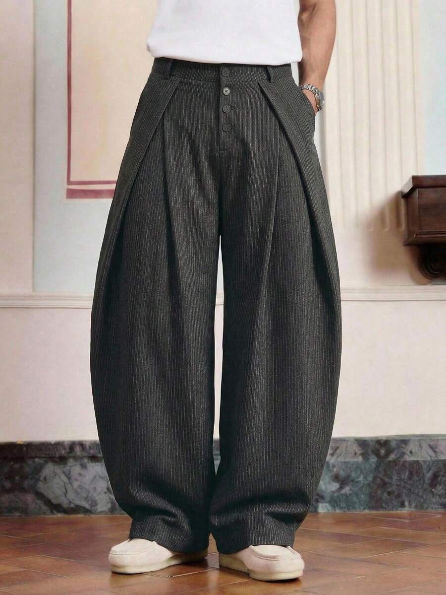 SWAVVY 男士休闲褶裥宽松斜插口袋裤 男士正装裤 男士阔腿裤 男士褶裥西装裤 日系男士裤 男士宽松阔腿裤