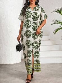 SHEIN Lady Đầm nữ in họa tiết toàn thân, thích hợp cho kỳ nghỉ, phong cách thường ngày. - màu xanh lá - Xem 6