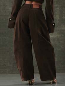 Denimoi Wide Leg Barrel Velvet Denim Jeans Barrel Leg Jeans Fashionable Statement Denim - Coffee Brown - View 3