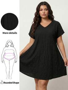 Enliva Plus Size Solid Color Short Sleeve V-Neck Dress, Fashionable For Summer, For Apple And Rounded Body Shape - Black - View 1
