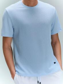 Driftmere Loose Men Solid Waffle Knit Round Neck Casual T-Shirt, Summer, Couple Things - Baby Blue - View 4