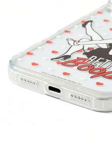 Betty Boop x SHEIN Cute Retro Be Tty Boop Transparent Glitter TPU Phone Case, Red Rose & Heart Charm Decor Shockproof Shell For IPhone - Multicolor - View 6