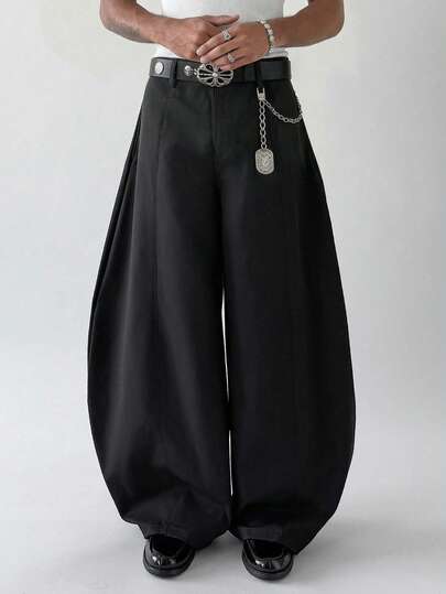 PAVTROS 男士休闲纯色宽松阔腿裤，前缝设计，街头风男装，日常男友/老公礼物，周年纪念礼物，男女皆宜，街头热销INS风裤子