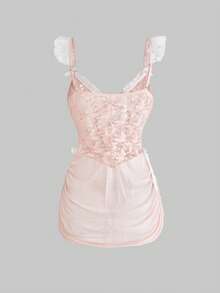 ROMWE Goth Bộ đồ lót ren và quần lọt khe dễ thương và gợi cảm. - Hồng - Xem 2