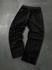 HIMLAND Pantalones rectos casuales de punto con cintura elástica holgada para hombres, uso diario de moda para jóvenes - Negro - Ver 6