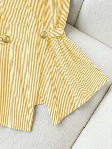 Franclia Áo camisole nữ kiểu dáng thường ngày kẻ sọc có cúc trang trí - Màu vàng - Xem 6