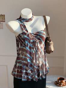 Comfortcana 2026 New Arrival Spring/Summer Women's Plaid Front Tie Fashionable Bandeau Top Spring Outfit Beach Outfit For Women  Vacation Outfits Women Brown Tulle Top Y2K Tops - Multicolor - View 5