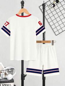 Conjunto informal de camiseta de manga corta y pantalones cortos con estampado 67 para adolescentes - Multicolor - Ver 2