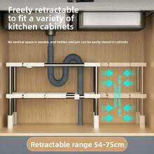 1 pieza/Estante retráctil de drenaje de cocina, estantería de almacenamiento de gabinete interior de múltiples capas, estante de almacenamiento multifuncional para ollas, estante de almacenamiento retráctil de drenaje de 2 niveles para gabinete de cocina, accesorios de almacenamiento de baño - Blanco - Ver 6
