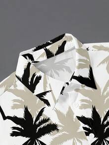 Manfinity RSRT 男士棕榈树印花单排扣短袖休闲衬衫 男士棕榈树衬衫 男士度假衬衫 夏威夷印花衬衫 度假套装 白色上衣 假日套装 夏季上衣 男装 女士衬衫 春季上衣 春季服装 - 彩色 - 查看 4