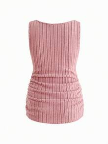 Modmama 2-Piece Set Maternity Tops For Women,Cerise Pink Ribbed Knitted Tank Tops,High Elasticity Square Neck Sleeveless Vest,Casual Everyday Autumn Clothes - Multicolor - View 9