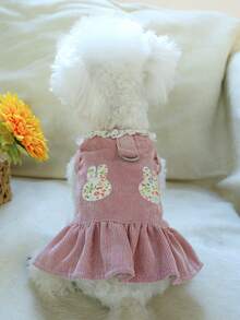 PETSIN 1pc Pet Dress, Embroidered Cute Rabbit Vest Dress, Cat/Dog Universal Clothing, Spring Clothing With Pull Tab - Multicolor - View 11