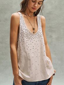 Bohemela 休闲纯色针织宽松背心 - 杏色 - 查看 2