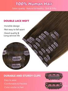 100% Real Human Hair 9PCS Straight Clip In Hair Extensions 148G 14-24 Inch Chocolate Brown Color Double Weft Invisible Clip Hair Extensions Remy Natural Human Hair For Women Girls Daily Use - S4A - View 6