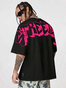 AXEPEAK Kaos Pria Lengan Pendek Kerah Bulat Longgar dengan Grafis Bahasa Inggris, Cocok untuk Musim Panas, Gaya Streetwear, Emo, Gaya 2000-an - Hitam - View 5