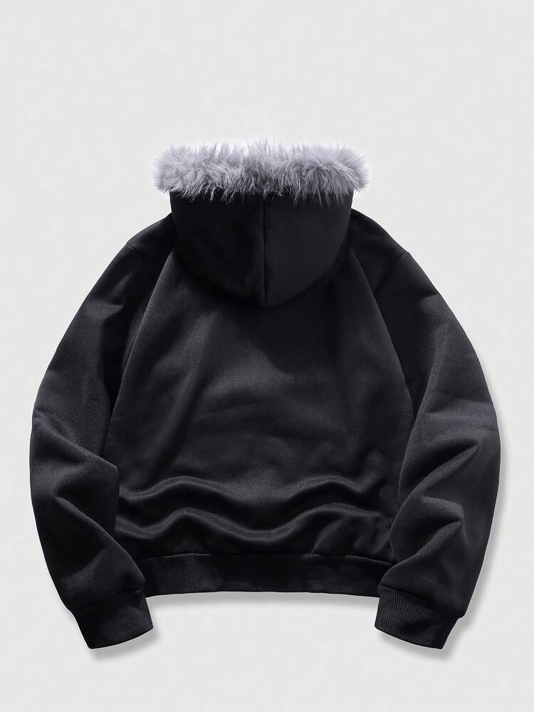 ROMWE MEN Goth Moletom com Capuz Estampado de Anjo Fofinho Gótico Casual de Primavera para Homens, Manga Longa, Outono, Estilo Y2K - Preto - Visão 2