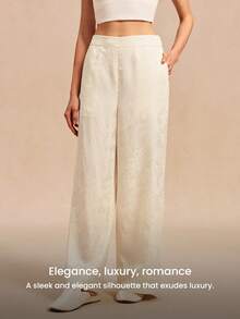 LUVLETTE Cream Satin Wide-Leg Sleep Pants - Pattern Lounge Trousers Elegant Home Wear Culotte Pyjama - Apricot - View 2