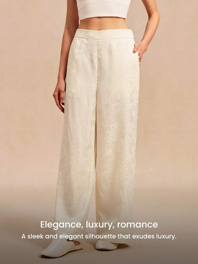 Cream Satin Wide-Leg Sleep Pants
