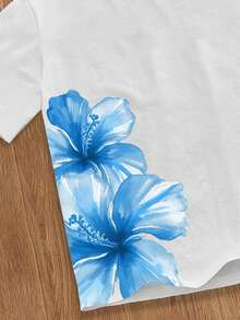 Manfinity Joysei Camiseta de manga corta con cuello redondo y estampado floral para hombre, ideal para vacaciones de verano - Blanco - Ver 2