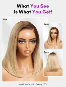 ALL READY WIG Ombre Honey Blonde Straight Bob Wig 7x5 Lace Closure Pre Cut Pre Bleached Glueless Wig 100% Human Hair Bob Wigs Bye Bye Knots Lace Front Blonde With Medium Brown Roots Pre Cut Pre Plucked Pre Bleached Effortless Wear - S4/613 - View 3