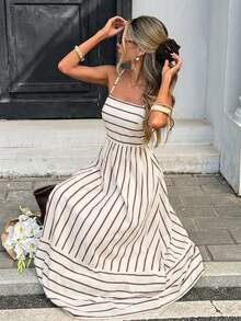 Serisse Đầm hai dây kẻ sọc kiểu dáng thường ngày dành cho nữ - Màu be - Xem 11