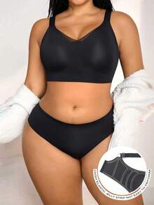 NudeFit 2pcs Set Minimalist Comfortable Seamless Jelly Adhesive Bra Gather Sexy Plus Size Lingerie Set - Black - View 1