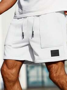 Manfinity Homme Men Letter Patched Drawstring Waist Shorts - White - View 3