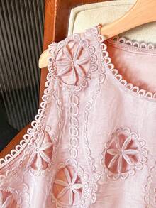 Lacomfia Camiseta sin mangas de mujer con cuello redondo elegante y minimalista, con diseño floral calado y talla grande - Rosa - Ver 7