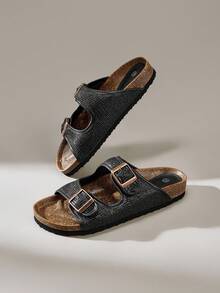 Solecia Sandalias planas casuales con hebilla ajustable para mujer - Caqui - Ver 6