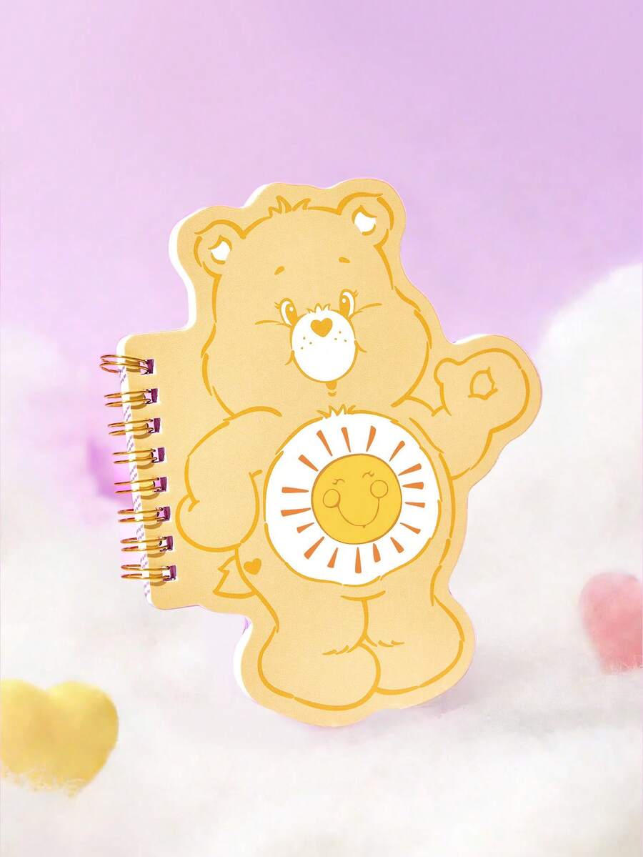 SHEIN X Care Bears 1pc Cute Cartoon Cheer Bear Shaped Portable Spiral Notebook, 80 Pages 40 Sheets Blank Inner Pages, Suitable For Learning, Writing, Drawing, Suitable For Students And Women - Yellow - View 1