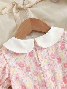 SHEIN 女婴春季休闲度假可爱甜美泡泡袖A字短袖连衣裙，质感面料搭配精致褶皱工艺，高品质且性价比高，适合旅行或度假穿着。 - 粉色 - 查看 6