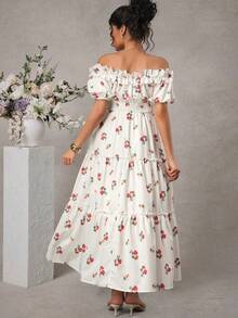 Momance Fashionable Maternity Printed Shirred Dress - White - View 2