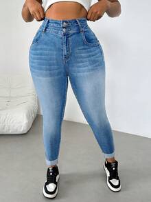 Enliva Plus Size Front Button Pocket Casual Denim Jeans, Daily Wear, For Apple And Rounded Body Shape - Light Wash - View 4