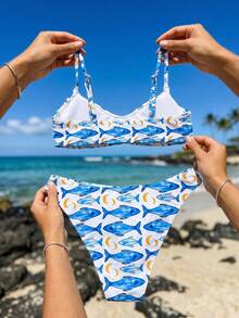 Swim Mod Women's Summer Beach Fish Print Sexy Bikini Swimsuit Set - Multicolor - View 2
