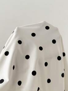 Lounesse 大码女式黑色波点系带肩部设计休闲T恤，修身下摆宽松版型，日常百搭上衣 - 黑與白 - 查看 8
