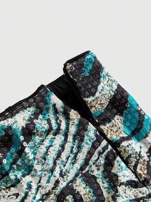 ROMWE Y2K Minifalda de cintura baja con abertura alta, estampado de cebra con lentejuelas, para mujer, adecuada para festivales de música, vacaciones de verano, discotecas, fiestas rave y otras ocasiones - Multicolor - Ver 3