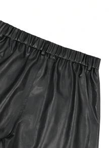 PAVTROS Men's Black PU Leather Pants, Loose Fit Fashion Versatile Trousers - Black - View 5