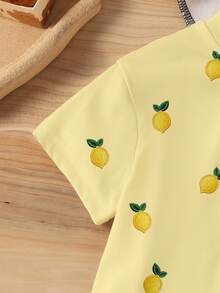 Souflis Souflis 2pcs/Set Baby Girl Vacation Style Cute Lemon Print Top And Lemon Print Shorts Set, Suitable For Outdoor Summer - Multicolor - View 5